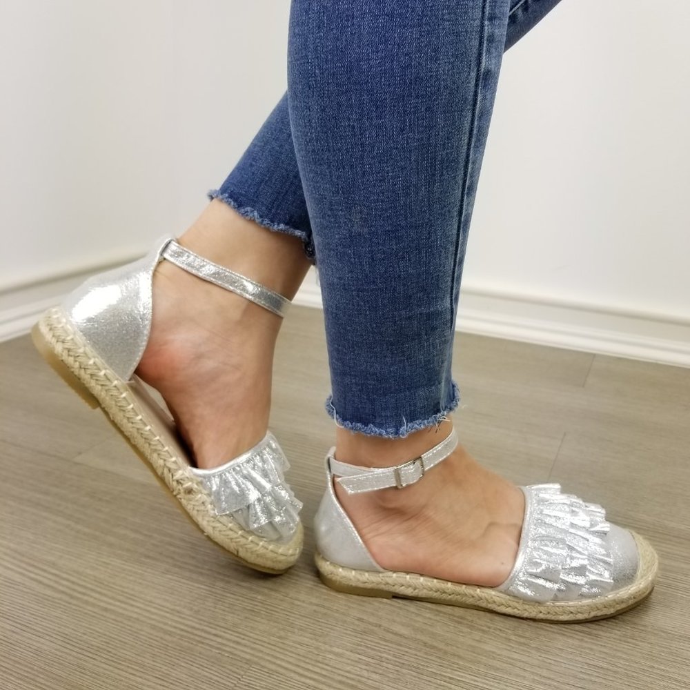 Cutest Sparkly Silver Espadrille Ruffle Sandals - Picture 5 of 8